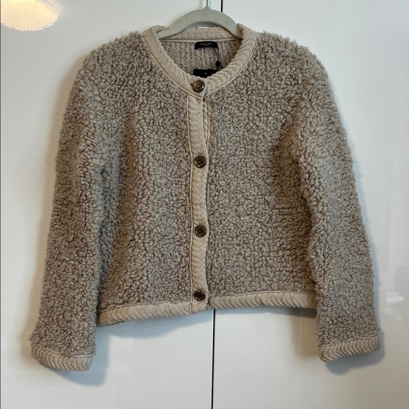 NWT MASSIMO DUTTI Boucle Knit Alpaca Wool Beige Cardigan with Buttons, Size S - Picture 2 of 15